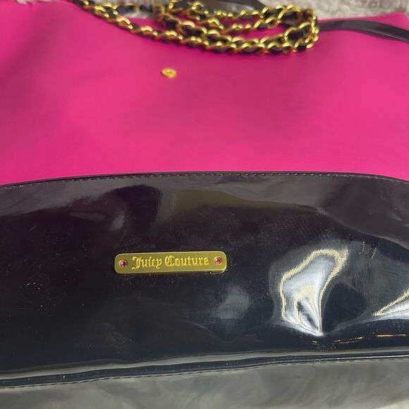 Juicy Couture synthetic hot pink & black pate large tote chain strap. - Picture 6 of 12